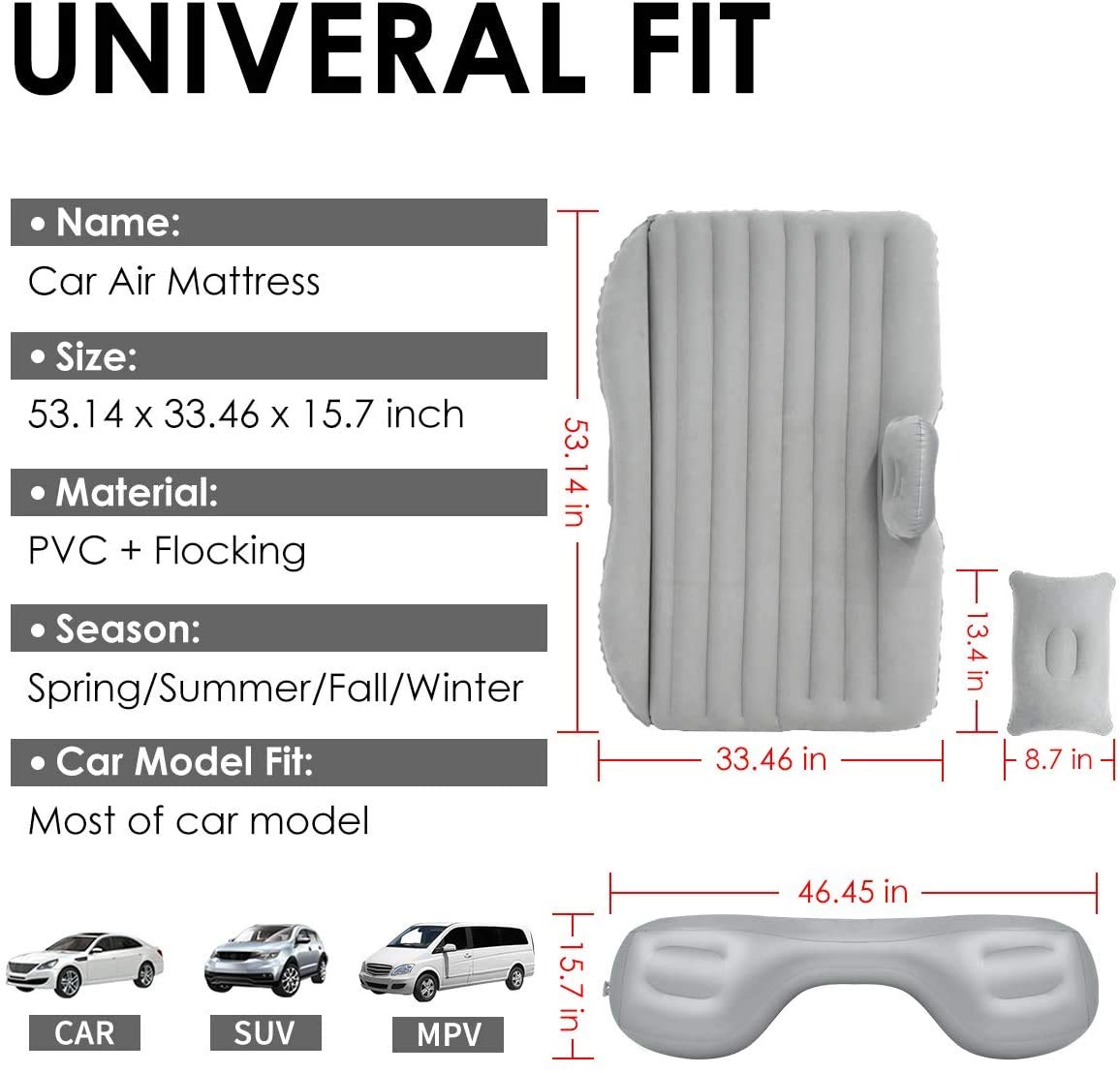 Premium Car Inflatable Bed with Pump & 2 Air Pillow