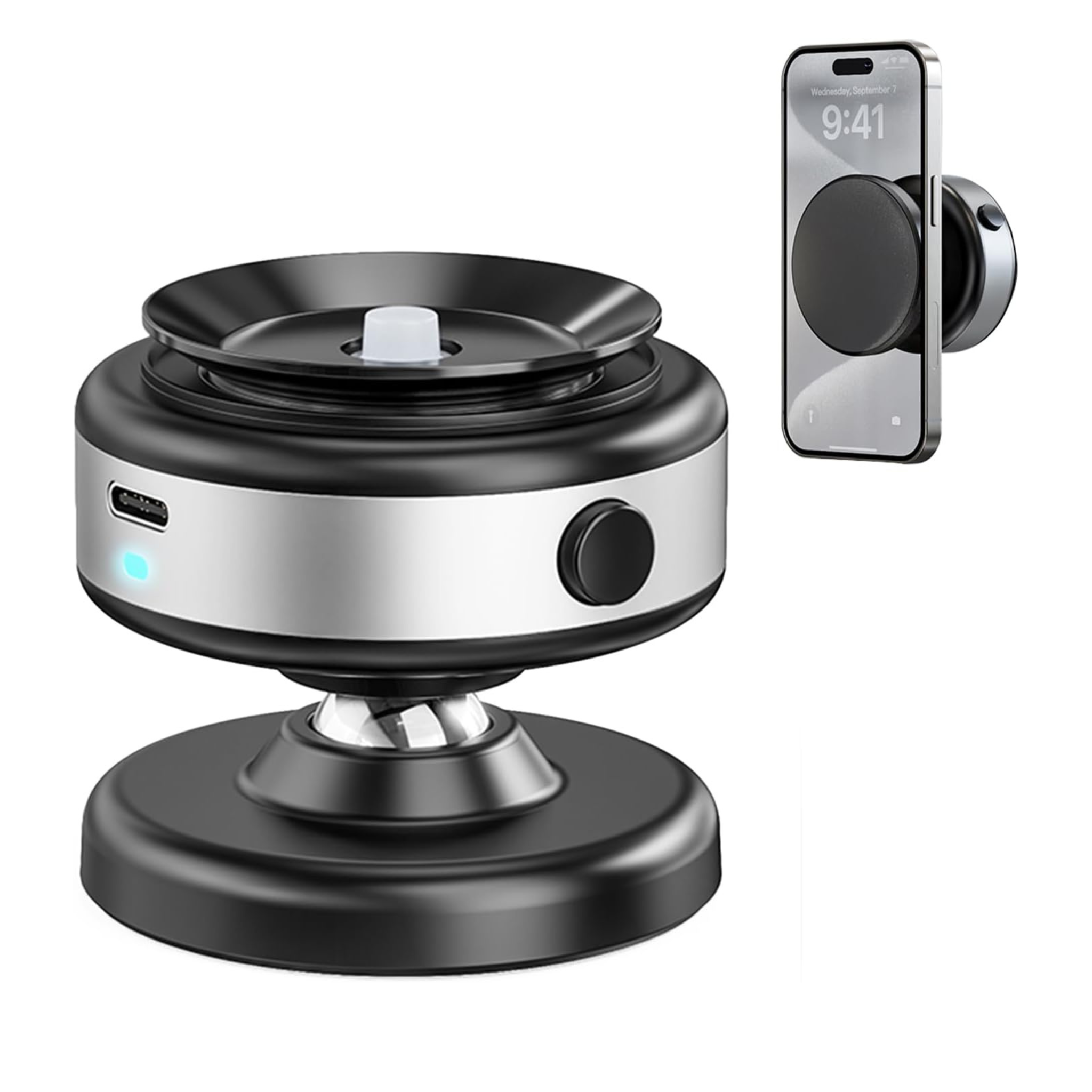 360° Magnetic Phone Mount, Hands-Free Holder for Car, Gym, MagSafe iPhones, Silver.