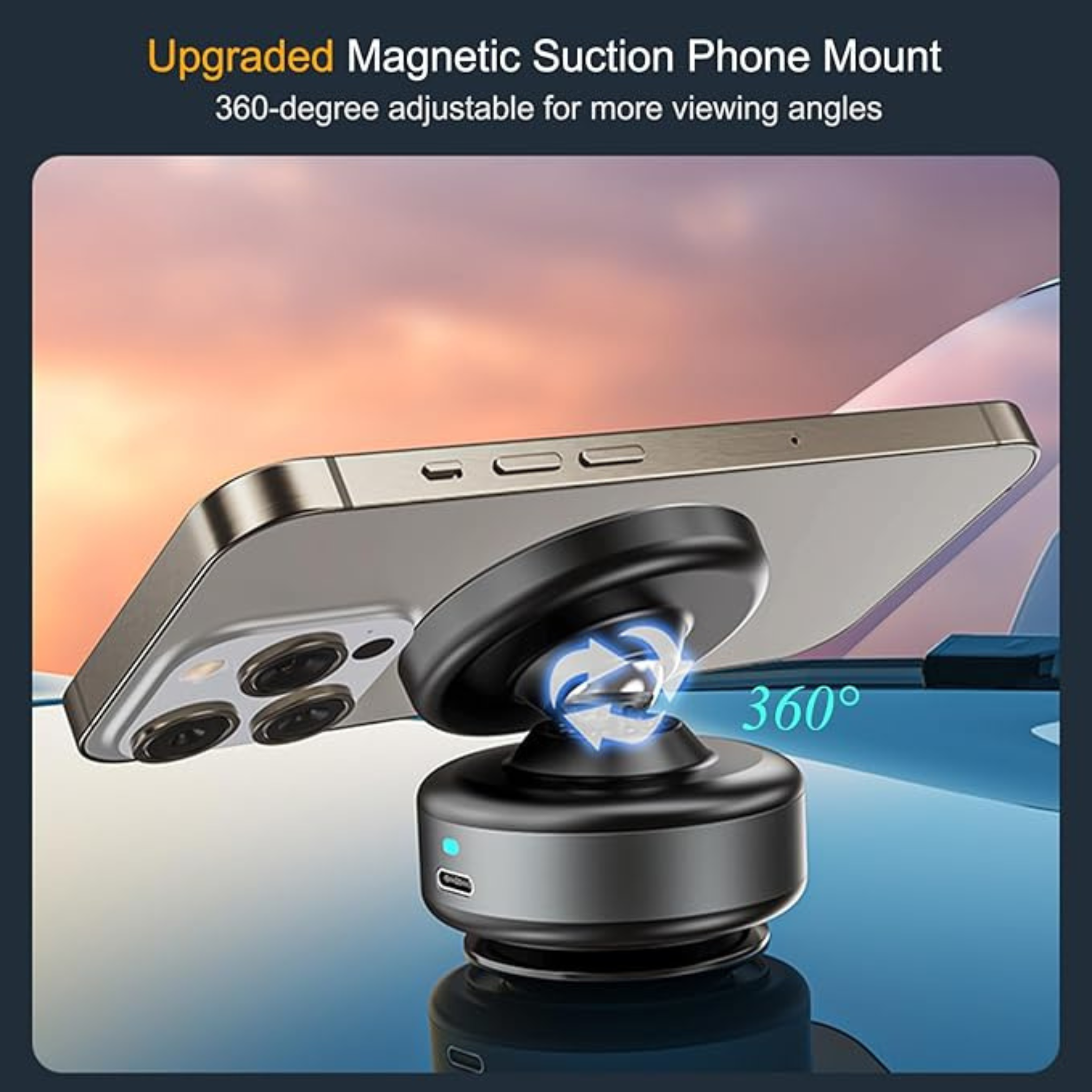 360° Magnetic Phone Mount, Hands-Free Holder for Car, Gym, MagSafe iPhones, Silver.
