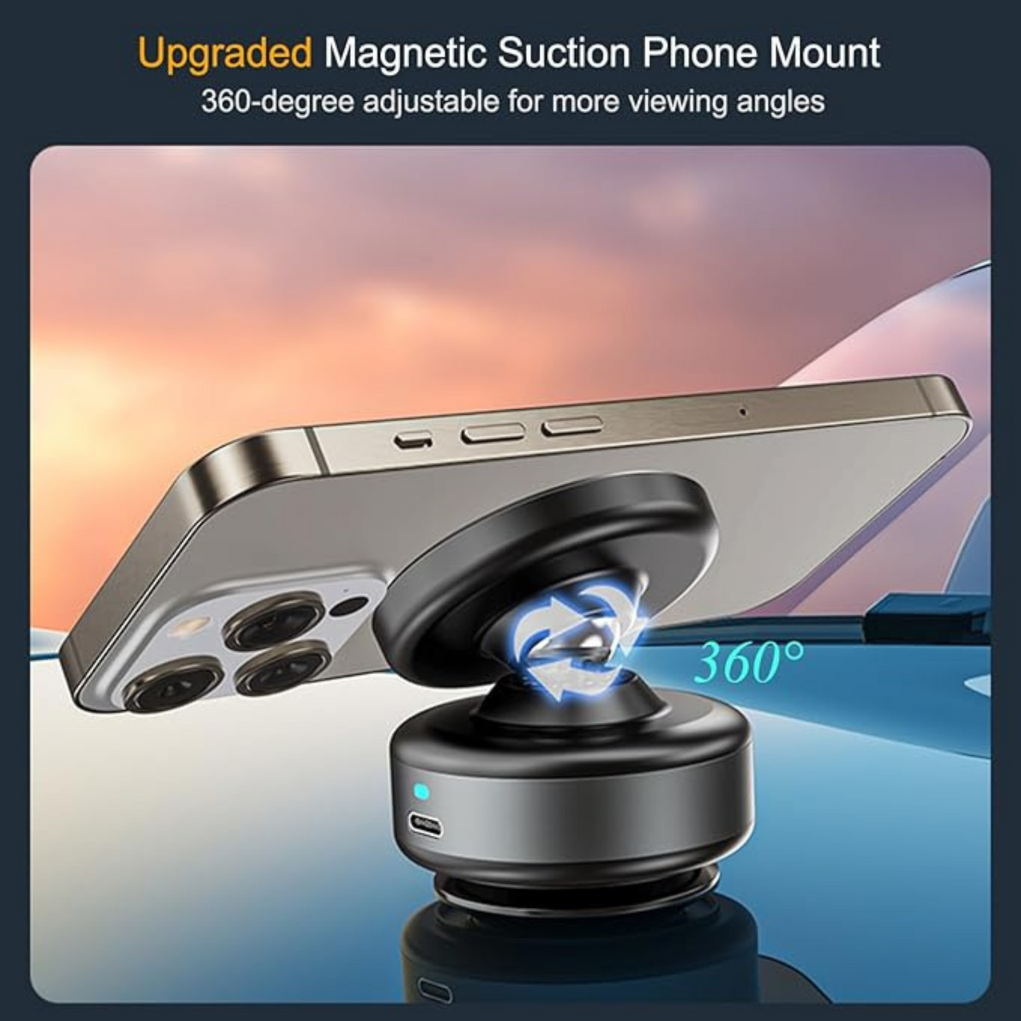 360° Magnetic Phone Mount, Hands-Free Holder for Car, Gym, MagSafe iPhones, Silver.