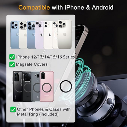 360° Magnetic Phone Mount, Hands-Free Holder for Car, Gym, MagSafe iPhones, Silver.
