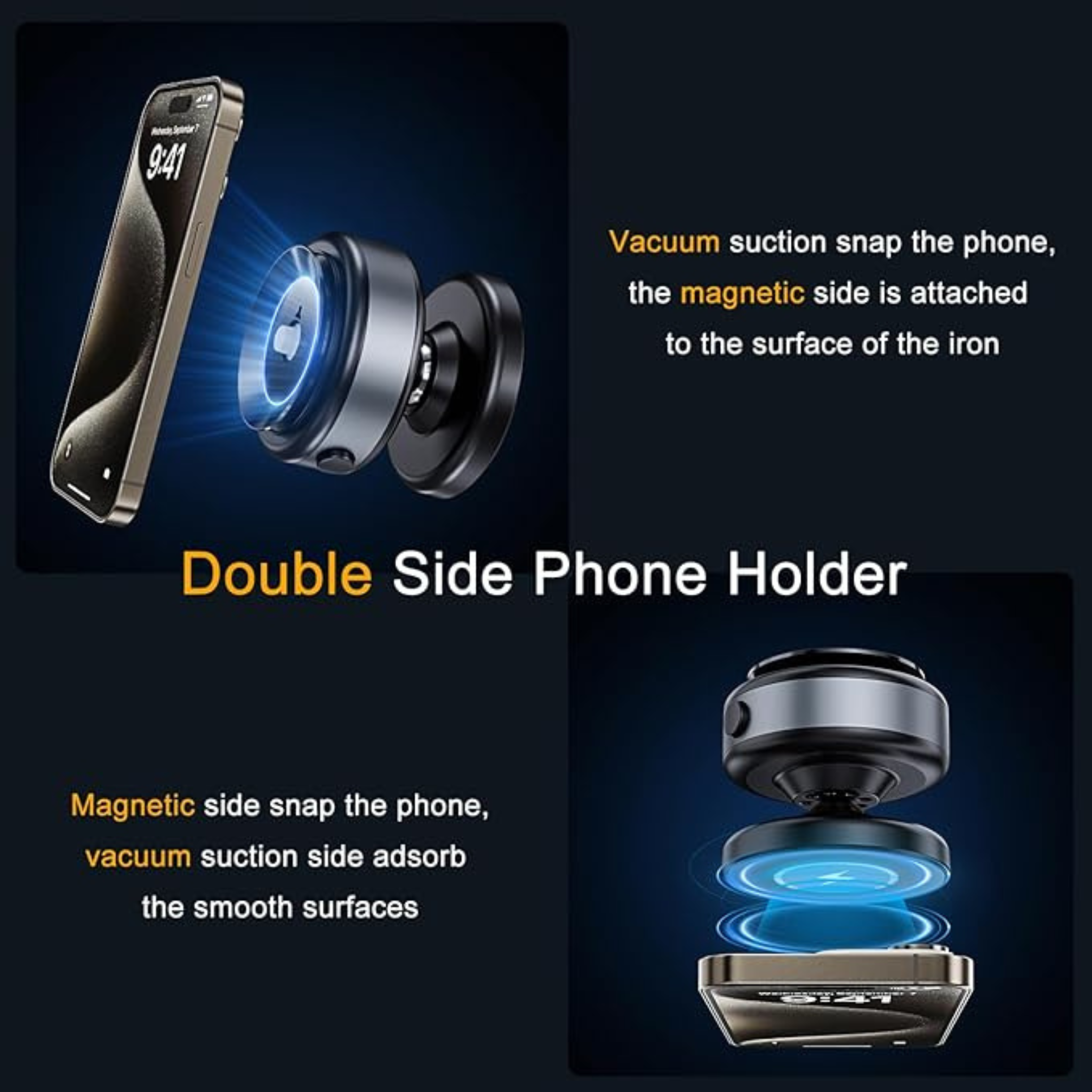 360° Magnetic Phone Mount, Hands-Free Holder for Car, Gym, MagSafe iPhones, Silver.